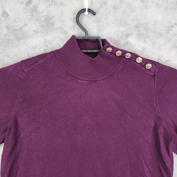 Womens Burgundy Calvin Klein Sweater Mock Neck Long Sleeve Button Detail Size L - Picture 4 of 13